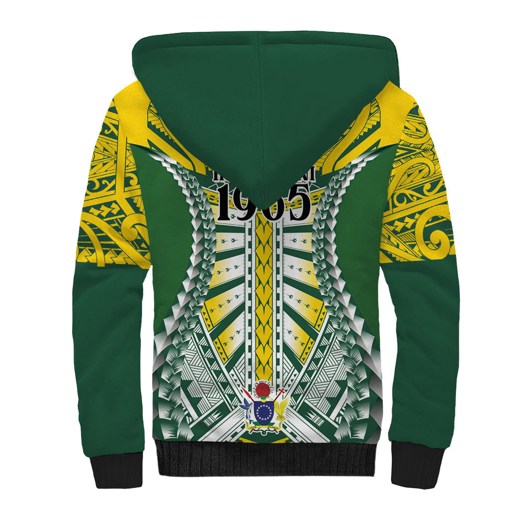 Cook Islands 1965 National Pride Sherpa Hoodie Green Yellow Tribal Pattern LT9 - Polynesian Pride