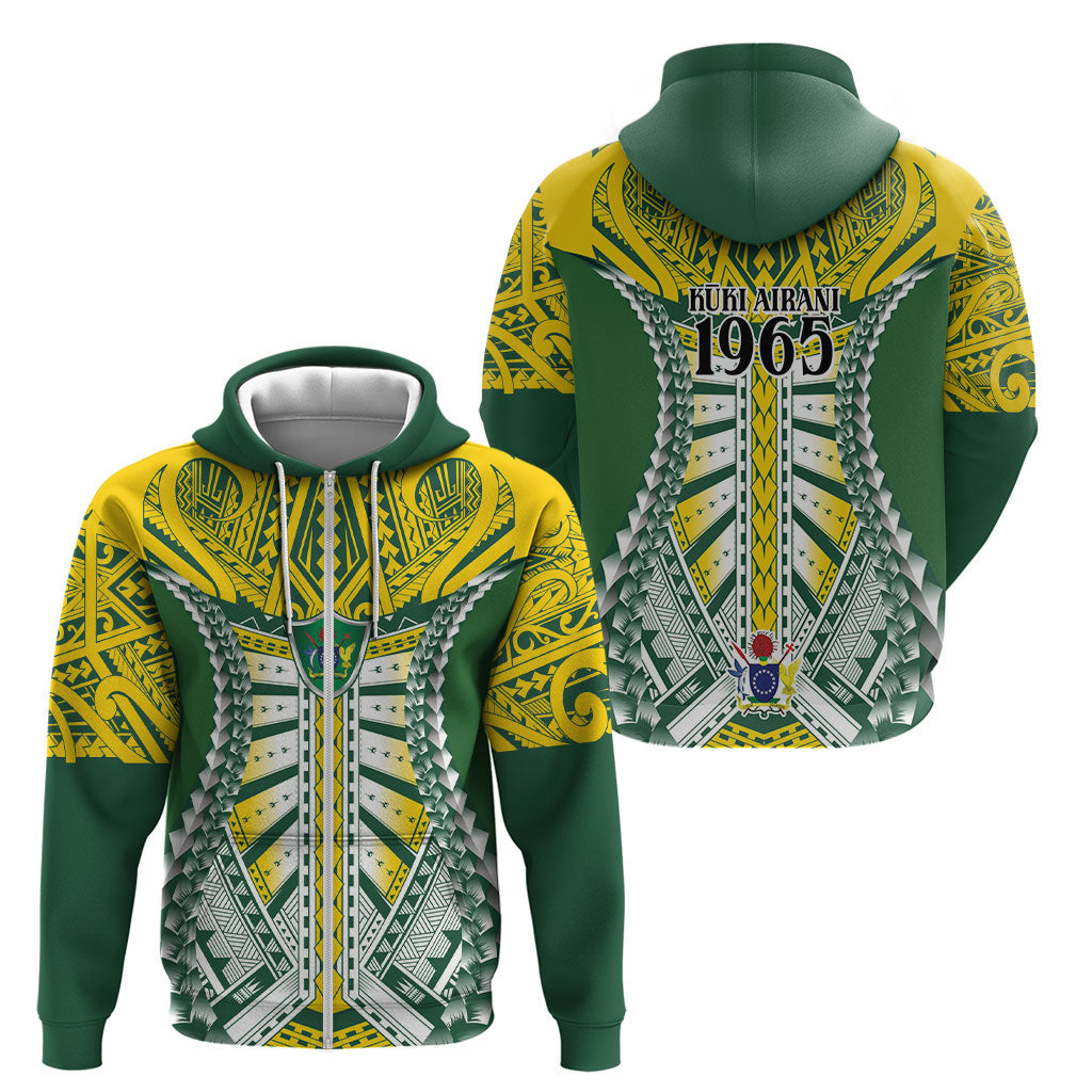 Cook Islands 1965 National Pride Zip Hoodie Green Yellow Tribal Pattern LT9 - Polynesian Pride