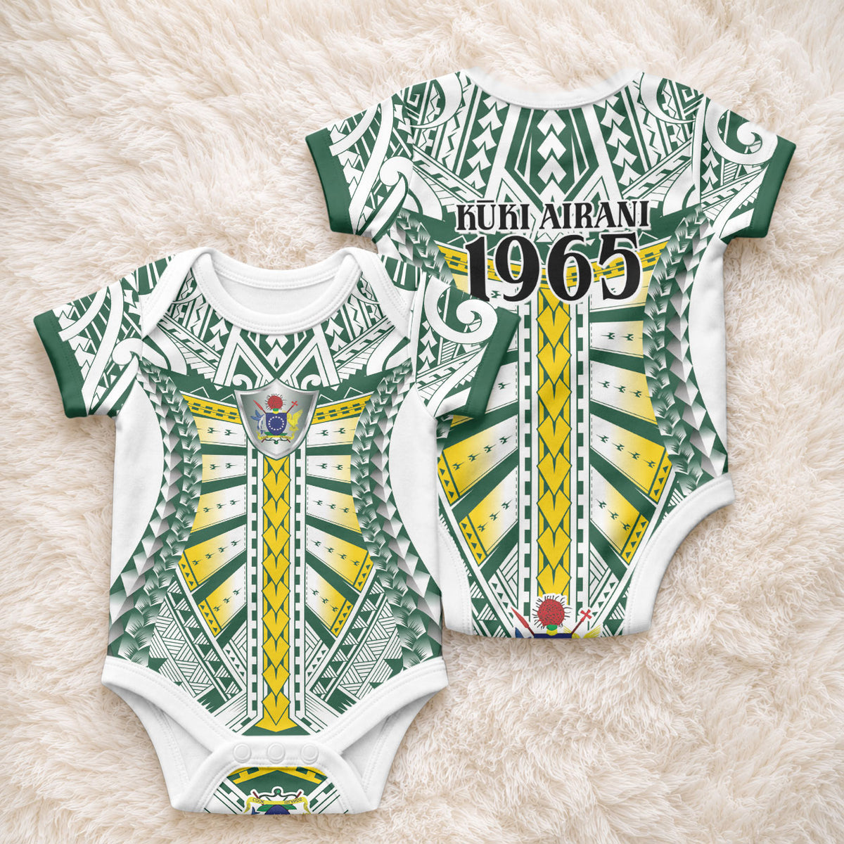 Cook Islands 1965 National Pride Baby Onesie White Tribal Pattern LT9 - Polynesian Pride