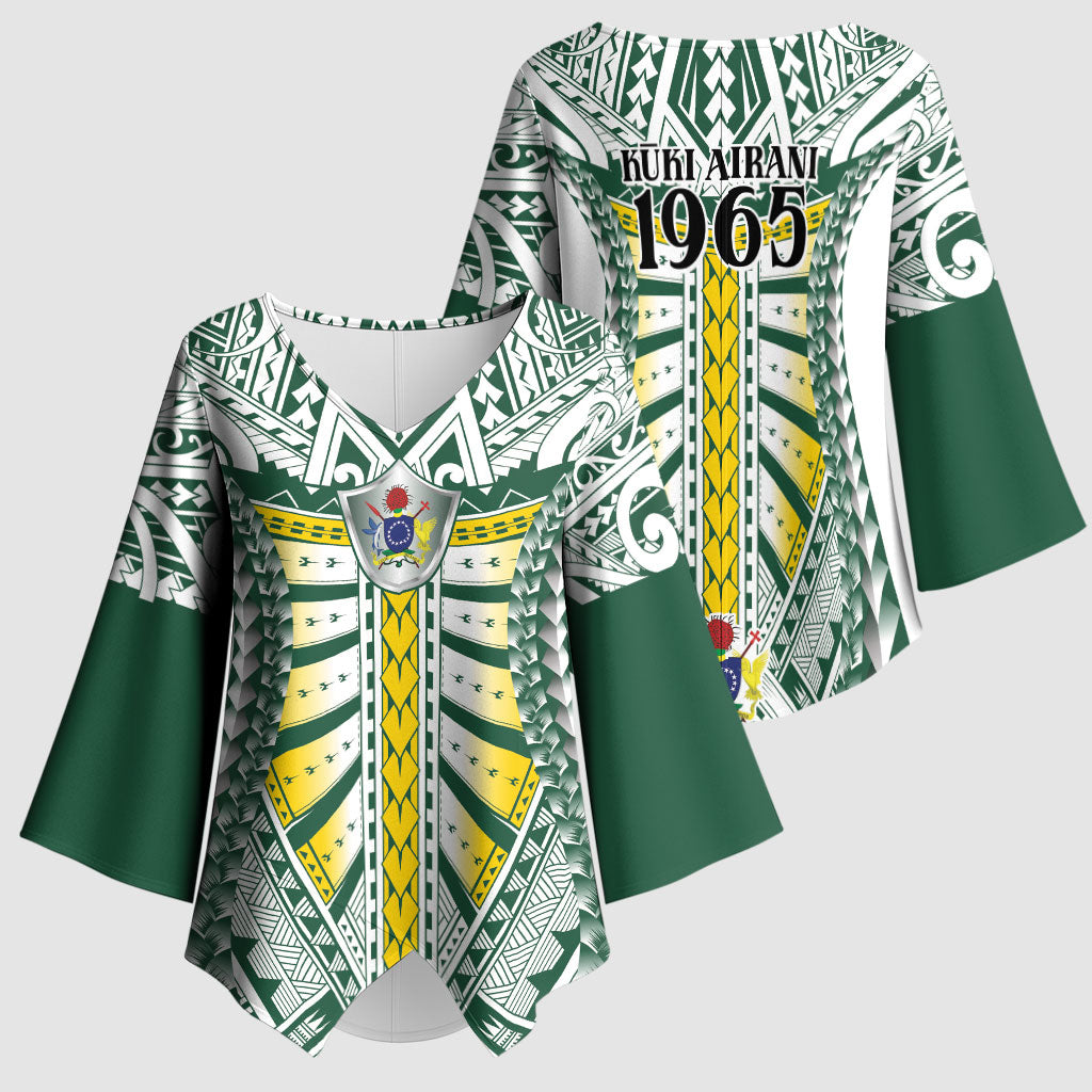 Cook Islands 1965 National Pride Kimono Sleeve Blouse White Tribal Pattern LT9 - Polynesian Pride