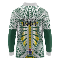 Cook Islands 1965 National Pride Long Sleeve Polo Shirt White Tribal Pattern LT9 - Polynesian Pride