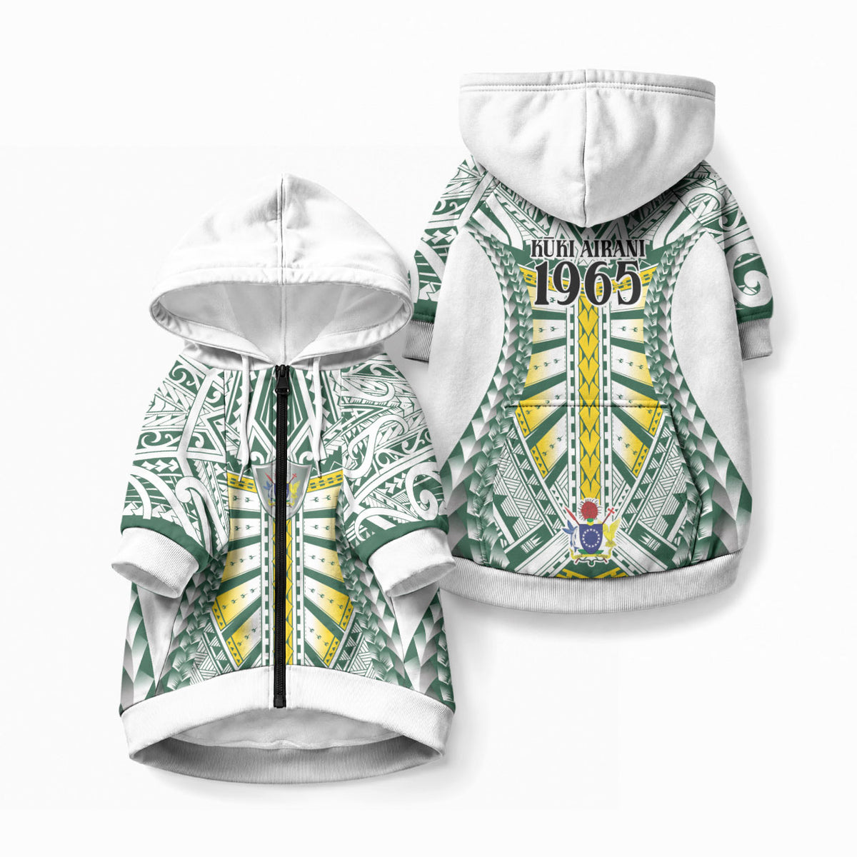 Cook Islands 1965 National Pride Pet Hoodie White Tribal Pattern LT9 Zip-up White - Polynesian Pride