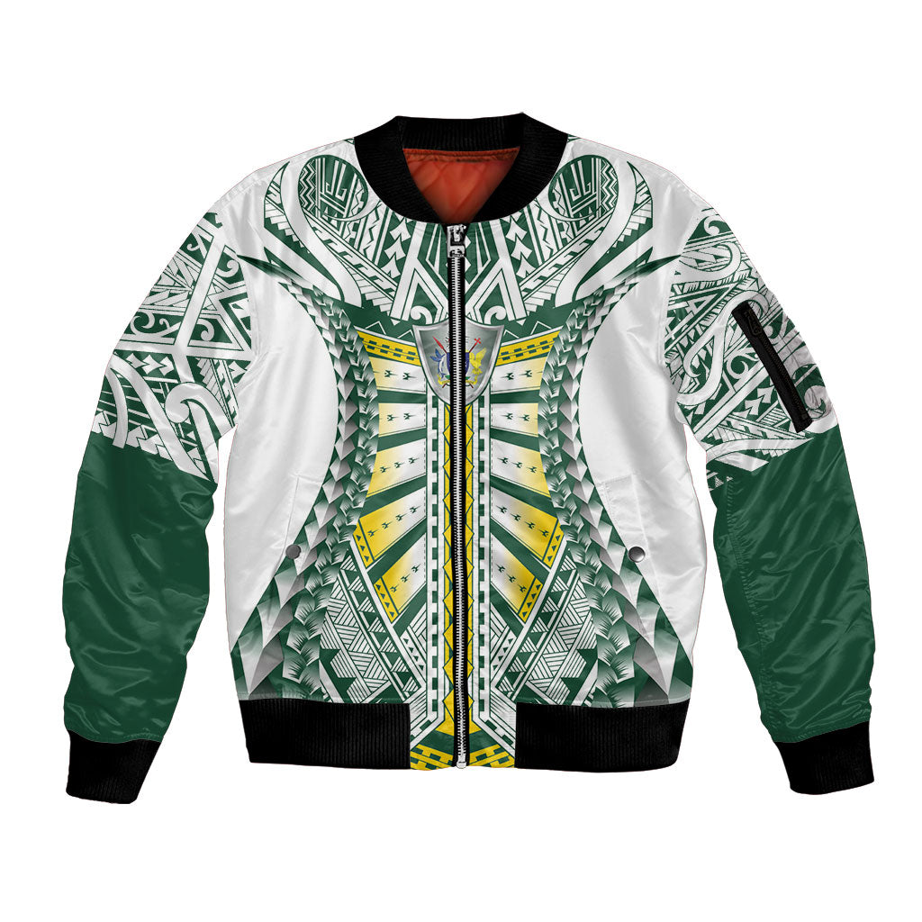 Cook Islands 1965 National Pride Sleeve Zip Bomber Jacket White Tribal Pattern LT9 Unisex White - Polynesian Pride