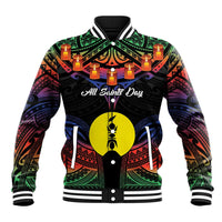 Personalised New Caledonia All Saints Day Baseball Jacket Candle Light with Polynesian Style LT9 Unisex Black - Polynesian Pride