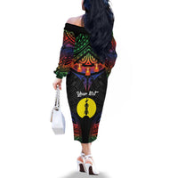 Personalised New Caledonia All Saints Day Family Matching Off The Shoulder Long Sleeve Dress and Hawaiian Shirt Candle Light with Polynesian Style LT9 - Polynesian Pride