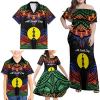 Personalised New Caledonia All Saints Day Family Matching Off Shoulder Maxi Dress and Hawaiian Shirt Candle Light with Polynesian Style LT9 - Polynesian Pride