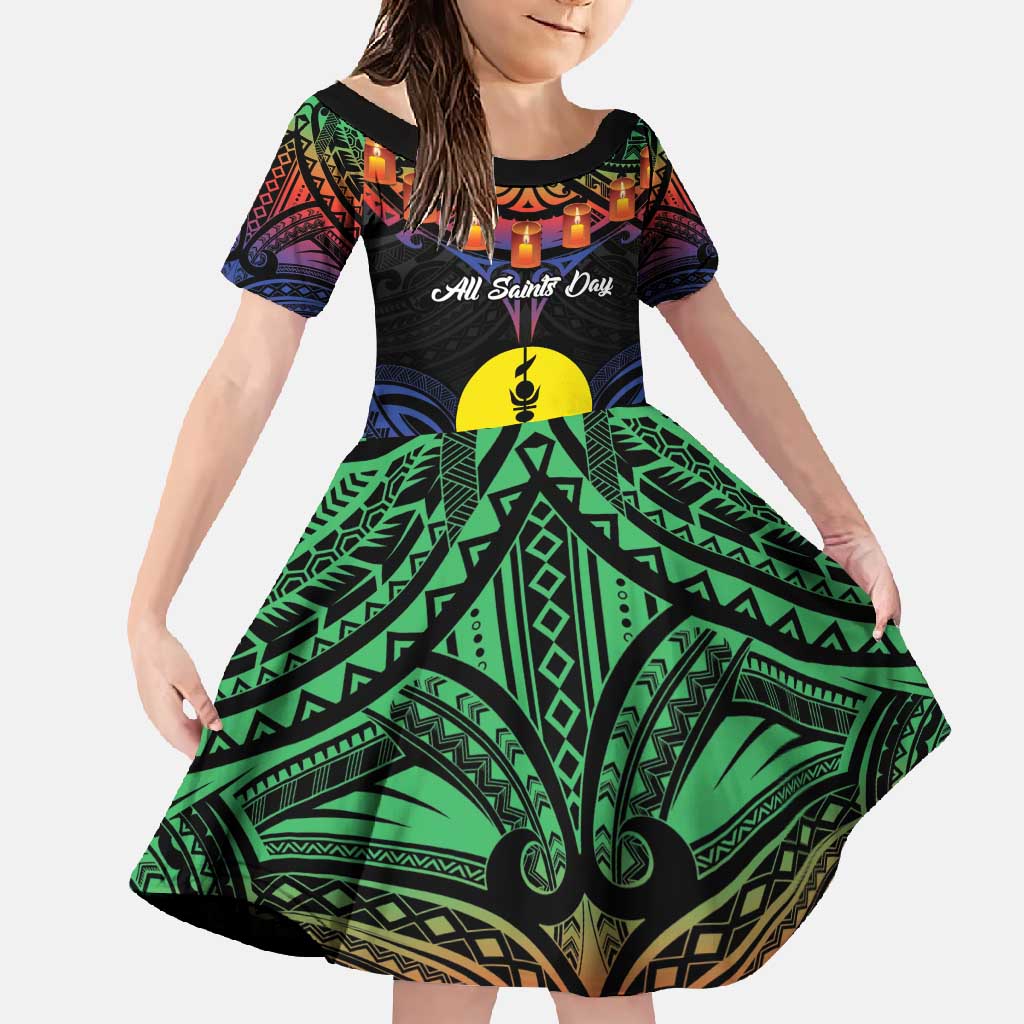 Personalised New Caledonia All Saints Day Family Matching Summer Maxi Dress and Hawaiian Shirt Candle Light with Polynesian Style LT9 Daughter's Dress Black - Polynesian Pride