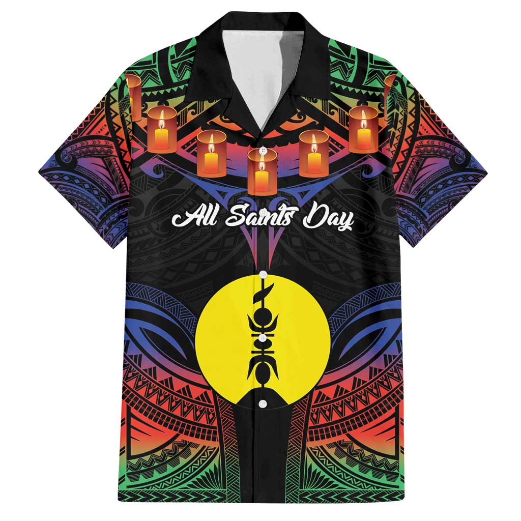 Personalised New Caledonia All Saints Day Family Matching Summer Maxi Dress and Hawaiian Shirt Candle Light with Polynesian Style LT9 Dad's Shirt - Short Sleeve Black - Polynesian Pride