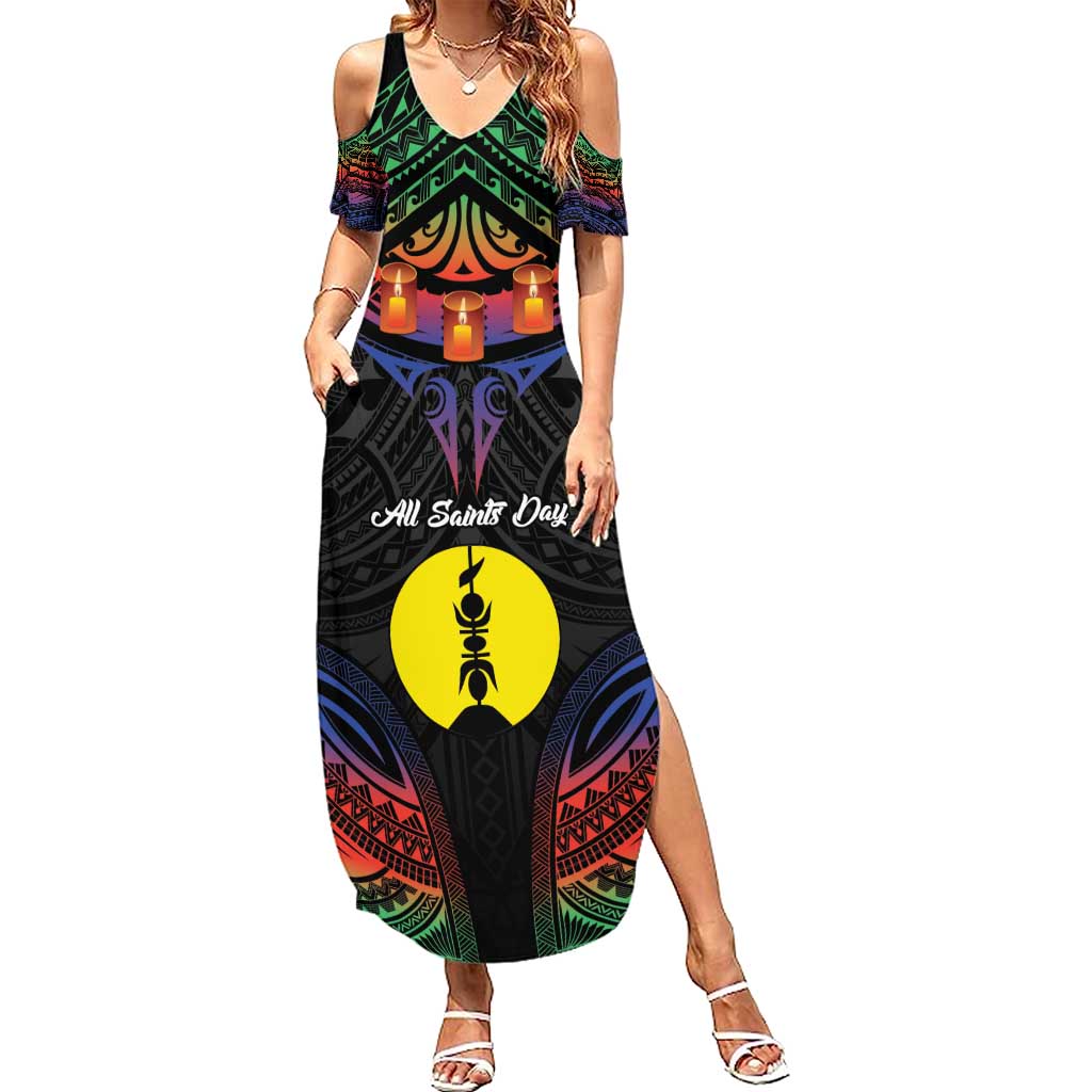 Personalised New Caledonia All Saints Day Family Matching Summer Maxi Dress and Hawaiian Shirt Candle Light with Polynesian Style LT9 Mom's Dress Black - Polynesian Pride