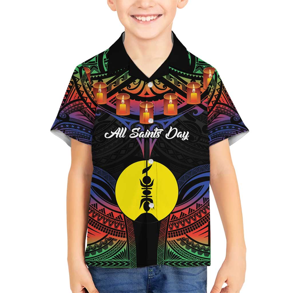 Personalised New Caledonia All Saints Day Family Matching Summer Maxi Dress and Hawaiian Shirt Candle Light with Polynesian Style LT9 Son's Shirt Black - Polynesian Pride