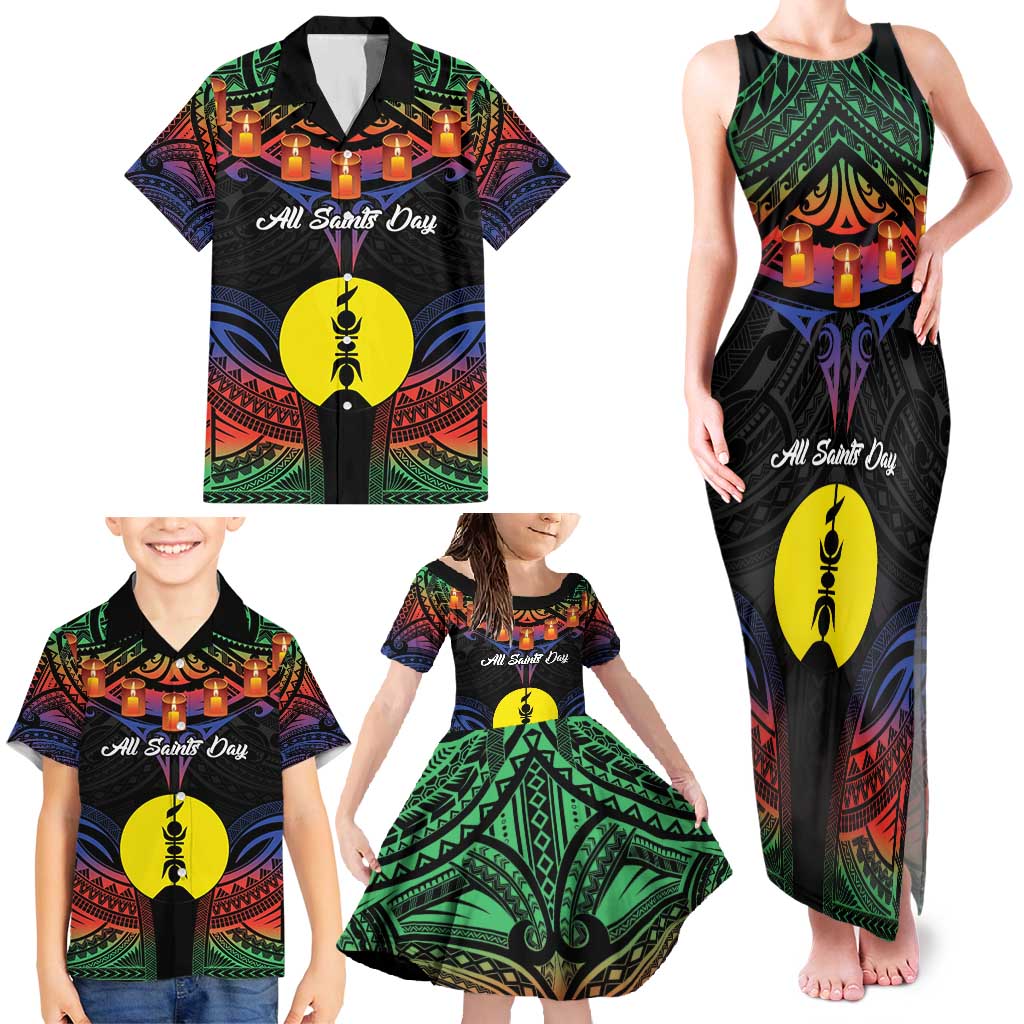 Personalised New Caledonia All Saints Day Family Matching Tank Maxi Dress and Hawaiian Shirt Candle Light with Polynesian Style LT9 - Polynesian Pride