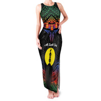 Personalised New Caledonia All Saints Day Family Matching Tank Maxi Dress and Hawaiian Shirt Candle Light with Polynesian Style LT9 Mom's Dress Black - Polynesian Pride