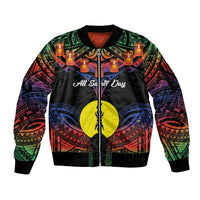 Personalised New Caledonia All Saints Day Sleeve Zip Bomber Jacket Candle Light with Polynesian Style LT9 Unisex Black - Polynesian Pride