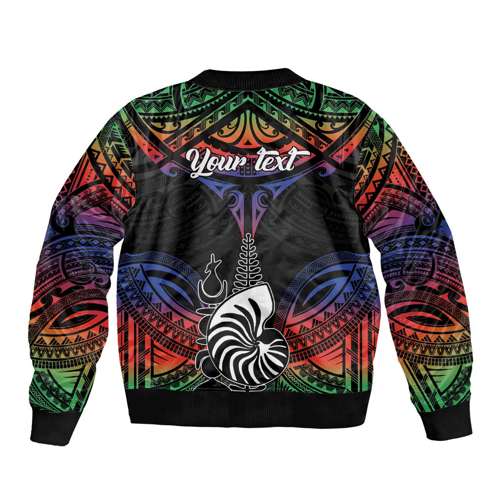 Personalised New Caledonia All Saints Day Sleeve Zip Bomber Jacket Candle Light with Polynesian Style LT9 - Polynesian Pride