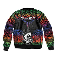Personalised New Caledonia All Saints Day Sleeve Zip Bomber Jacket Candle Light with Polynesian Style LT9 - Polynesian Pride
