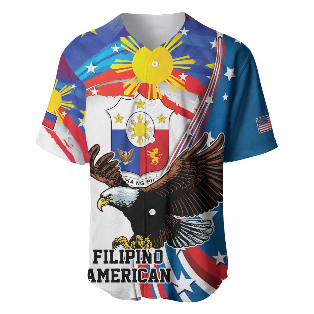 Personalized Filipino-American Baseball Jersey The Eight-Rayed Sun with Bald Eagle LT9 Blue - Polynesian Pride