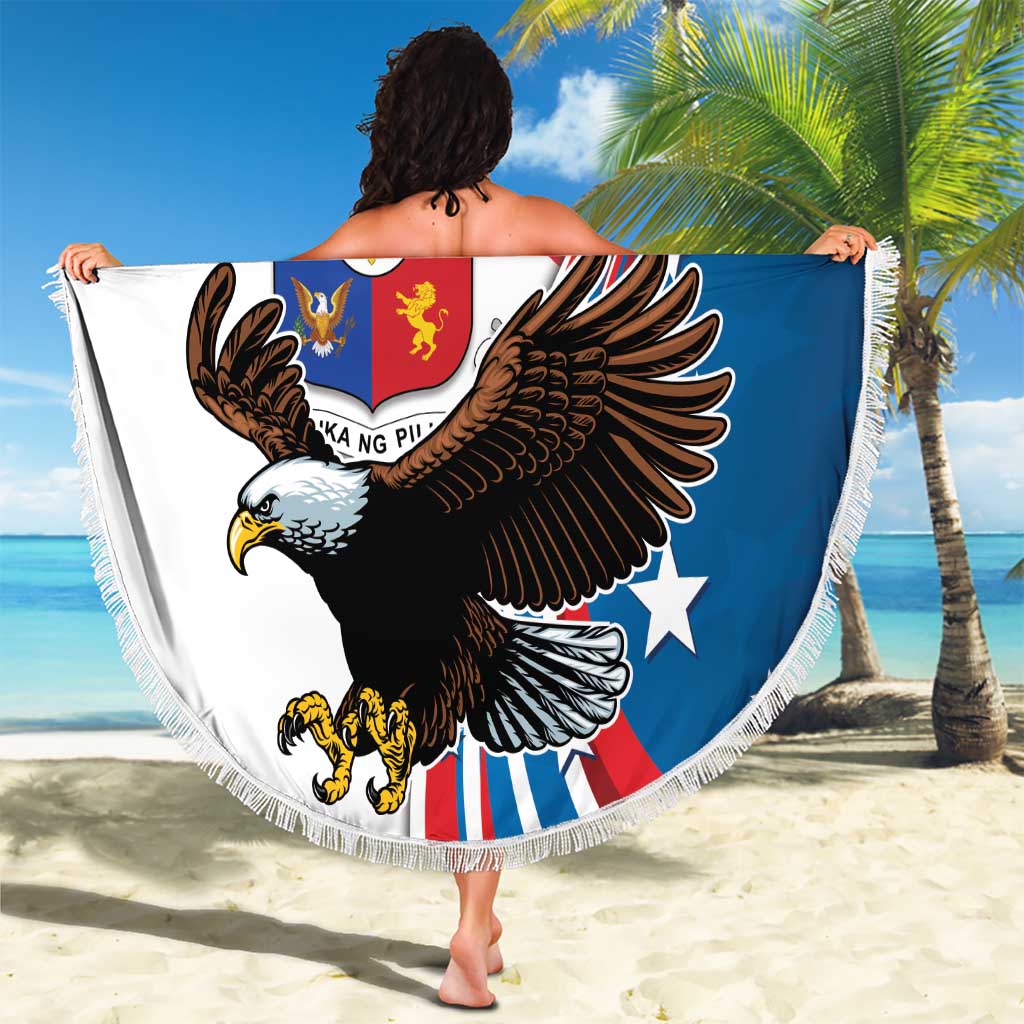 Personalized Filipino-American Beach Blanket The Eight-Rayed Sun with Bald Eagle