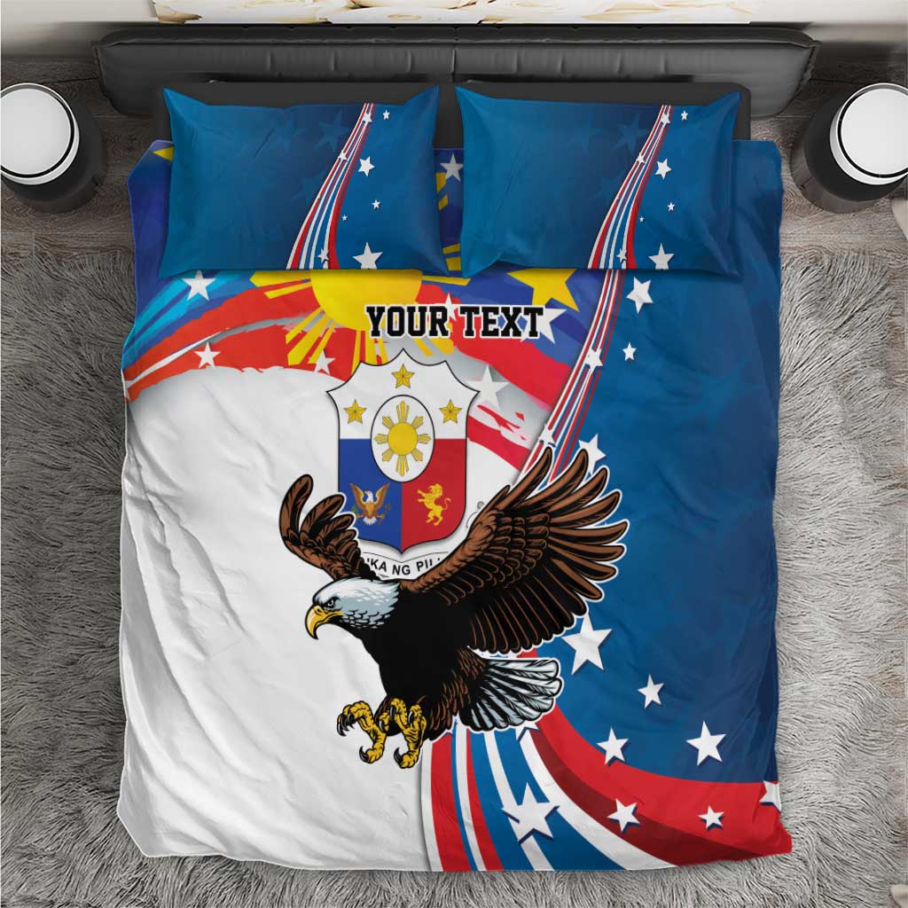 Personalized Filipino-American Bedding Set The Eight-Rayed Sun with Bald Eagle LT9 Blue - Polynesian Pride