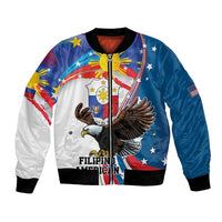Personalized Filipino-American Bomber Jacket The Eight-Rayed Sun with Bald Eagle LT9 Unisex Blue - Polynesian Pride