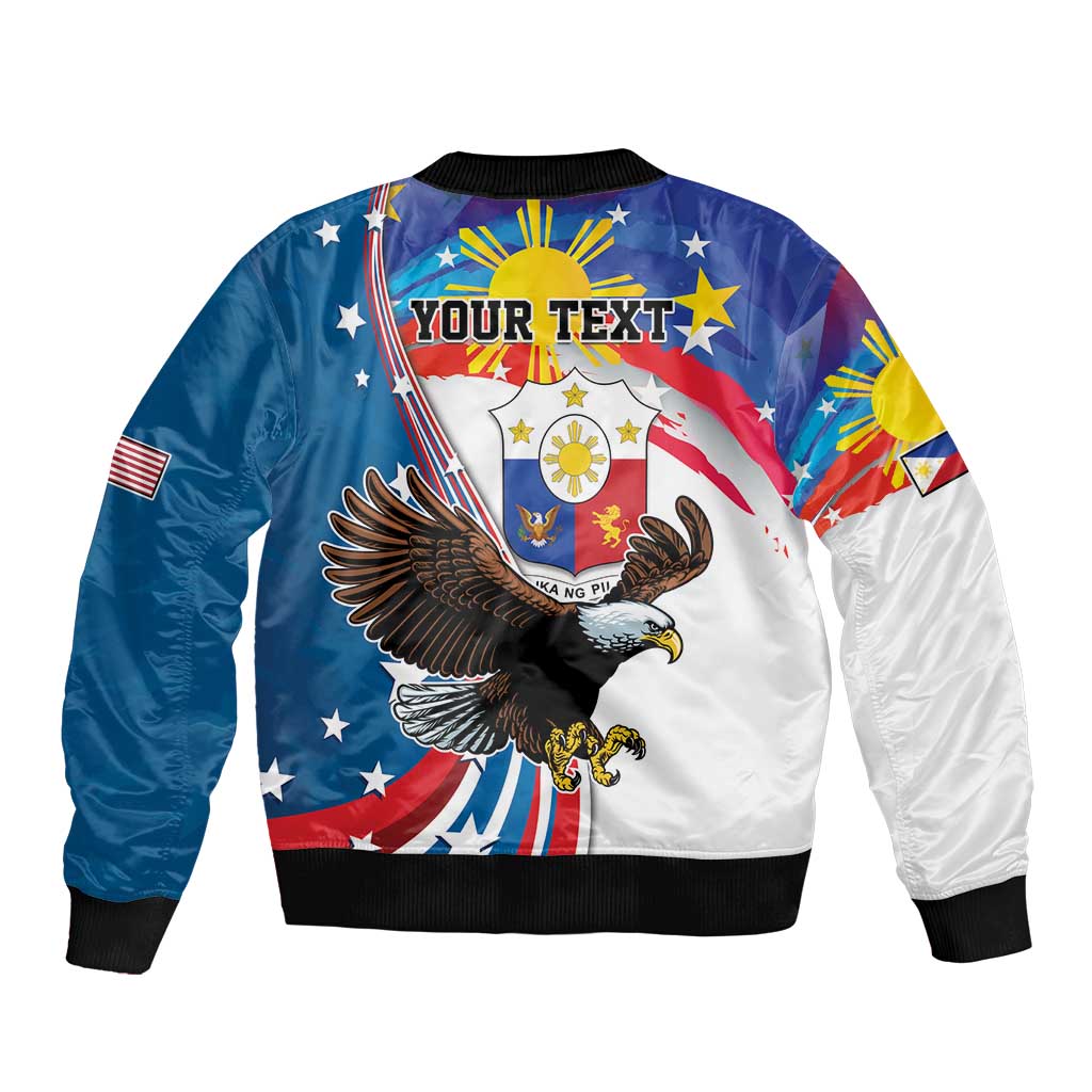 Personalized Filipino-American Bomber Jacket The Eight-Rayed Sun with Bald Eagle LT9 - Polynesian Pride