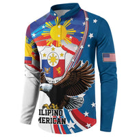 Personalized Filipino-American Button Sweatshirt The Eight-Rayed Sun with Bald Eagle LT9 - Polynesian Pride