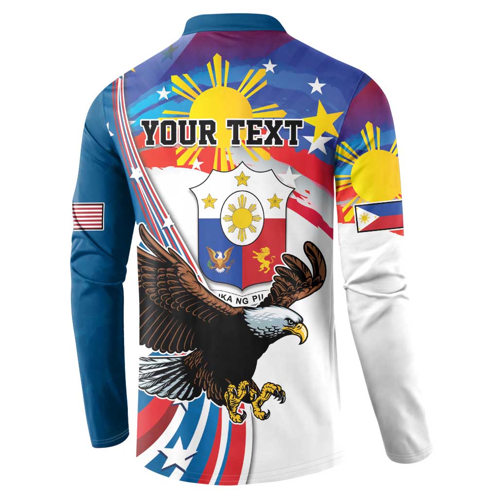 Personalized Filipino-American Button Sweatshirt The Eight-Rayed Sun with Bald Eagle LT9 - Polynesian Pride