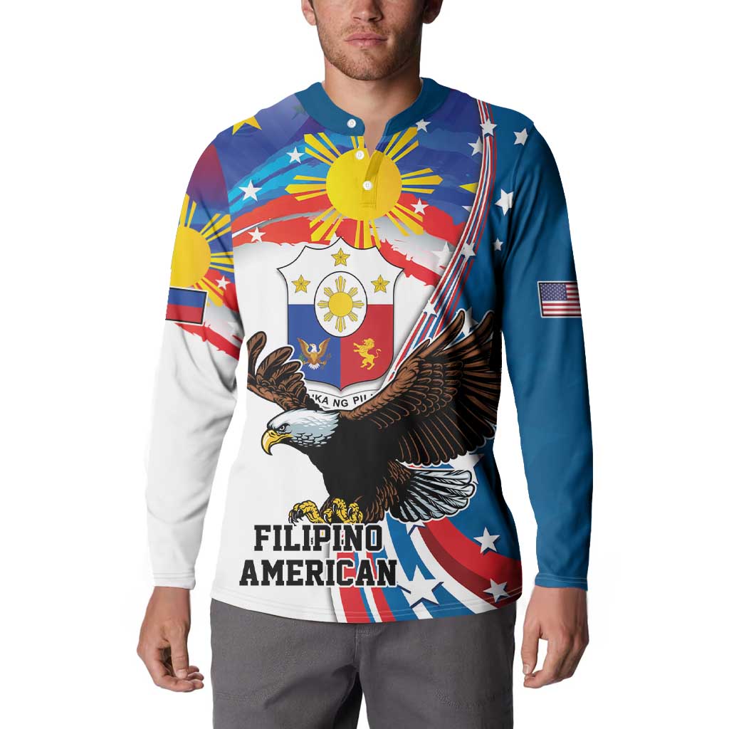 Personalized Filipino-American Button Sweatshirt The Eight-Rayed Sun with Bald Eagle LT9 - Polynesian Pride