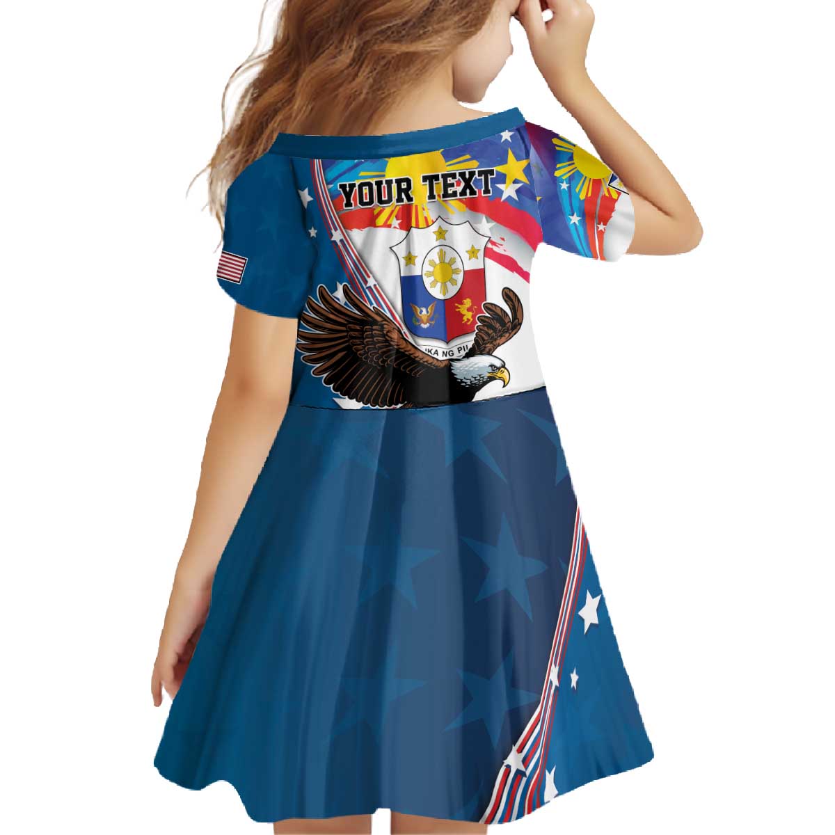 Personalized Filipino-American Family Matching Off The Shoulder Long Sleeve Dress and Hawaiian Shirt The Eight-Rayed Sun with Bald Eagle LT9 - Polynesian Pride