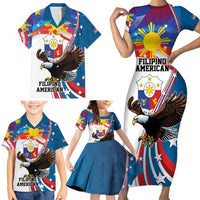Personalized Filipino-American Family Matching Short Sleeve Bodycon Dress and Hawaiian Shirt The Eight-Rayed Sun with Bald Eagle LT9 - Polynesian Pride