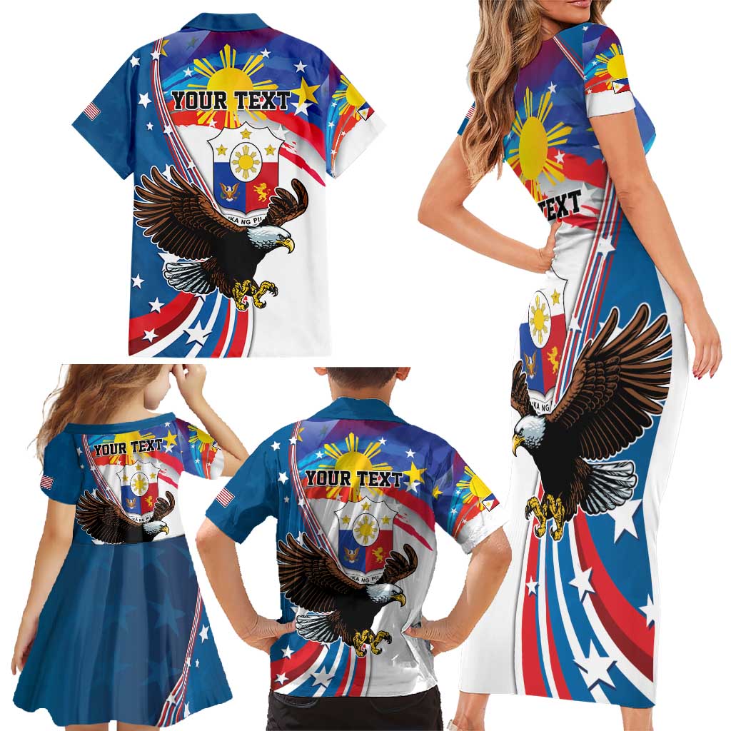 Personalized Filipino-American Family Matching Short Sleeve Bodycon Dress and Hawaiian Shirt The Eight-Rayed Sun with Bald Eagle LT9 - Polynesian Pride