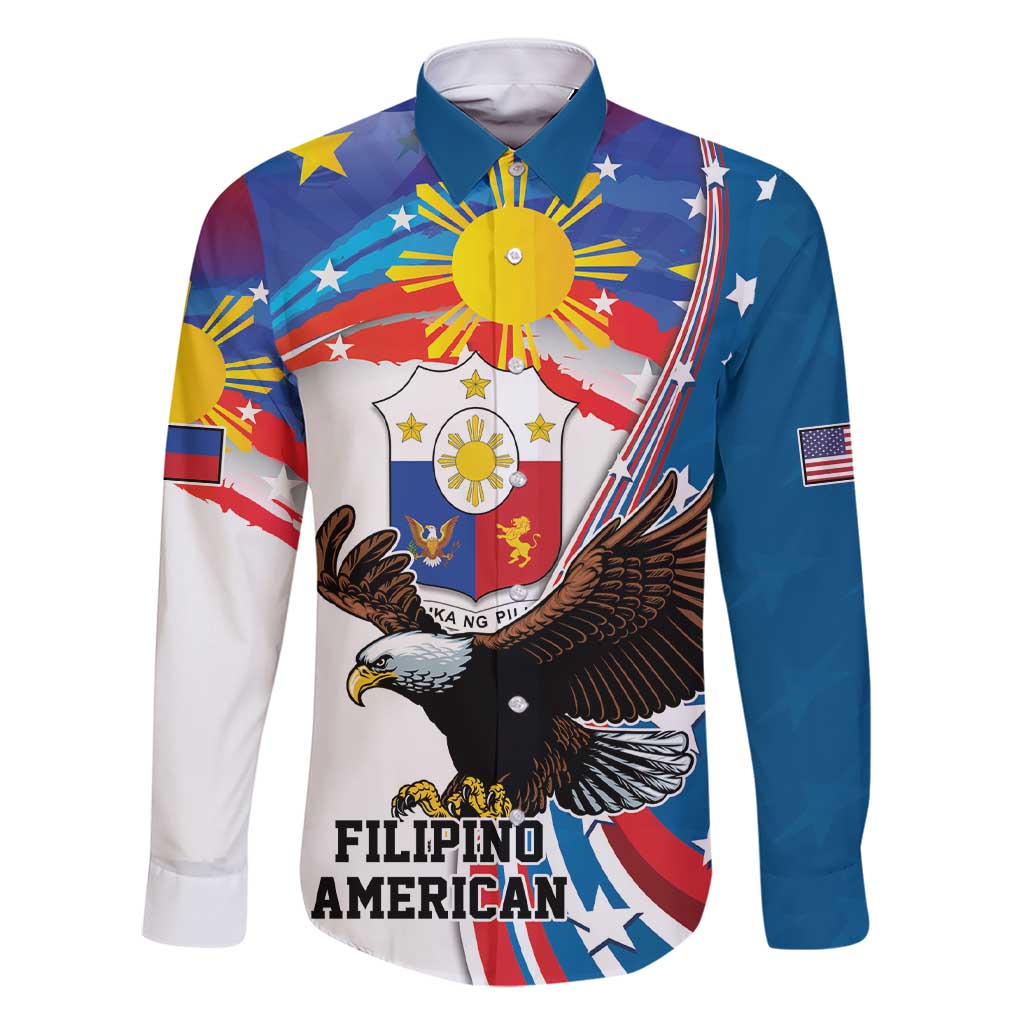 Personalized Filipino-American Family Matching Short Sleeve Bodycon Dress and Hawaiian Shirt The Eight-Rayed Sun with Bald Eagle LT9 Dad's Shirt - Long Sleeve Blue - Polynesian Pride