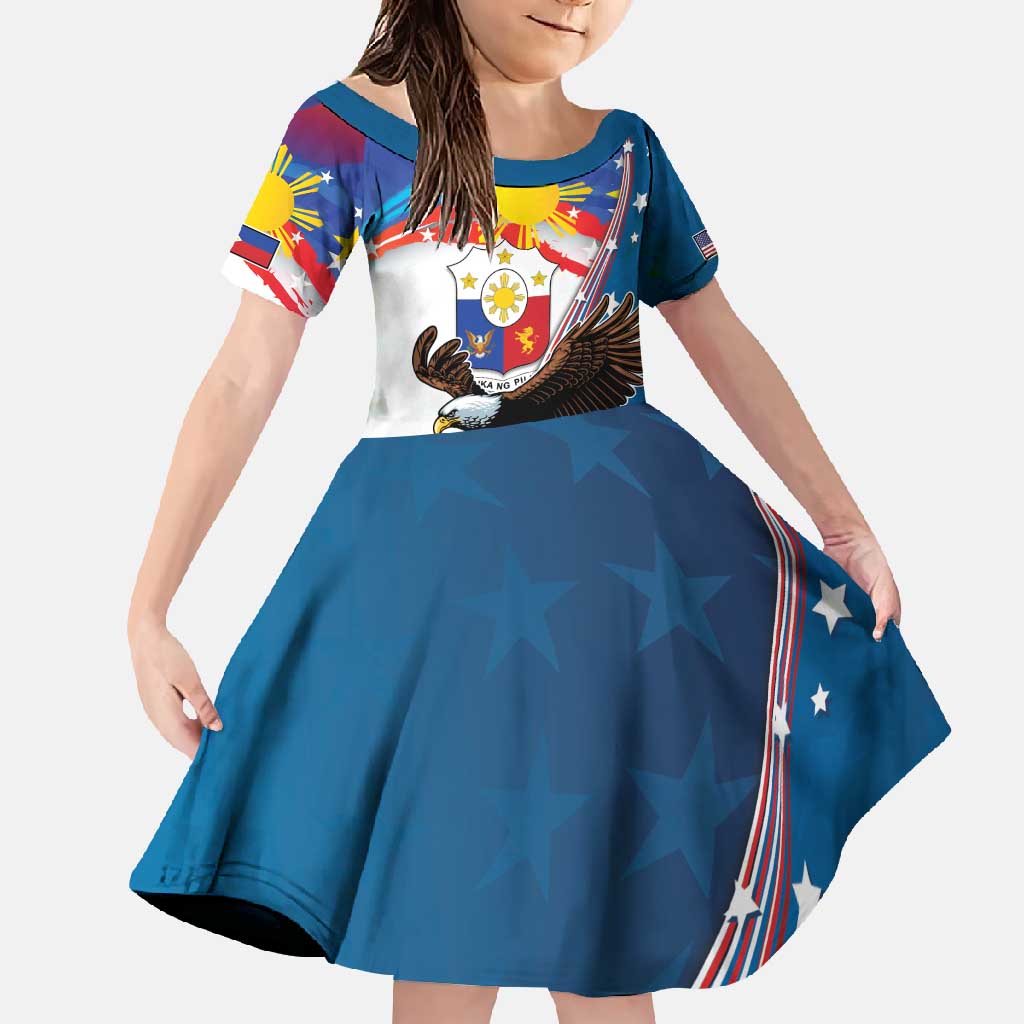 Personalized Filipino-American Family Matching Tank Maxi Dress and Hawaiian Shirt The Eight-Rayed Sun with Bald Eagle