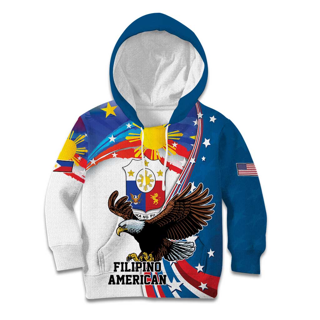 Personalized Filipino-American Kid Hoodie The Eight-Rayed Sun with Bald Eagle LT9 Hoodie Blue - Polynesian Pride