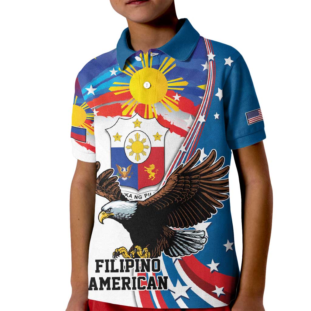 Personalized Filipino-American Kid Polo Shirt The Eight-Rayed Sun with Bald Eagle