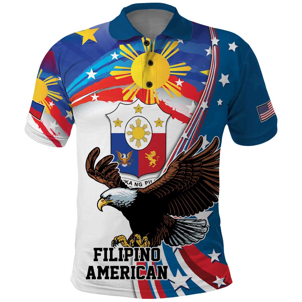 Personalized Filipino-American Polo Shirt The Eight-Rayed Sun with Bald Eagle