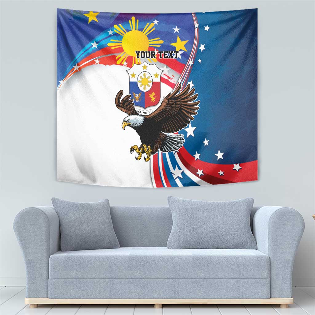 Personalized Filipino-American Tapestry The Eight-Rayed Sun with Bald Eagle