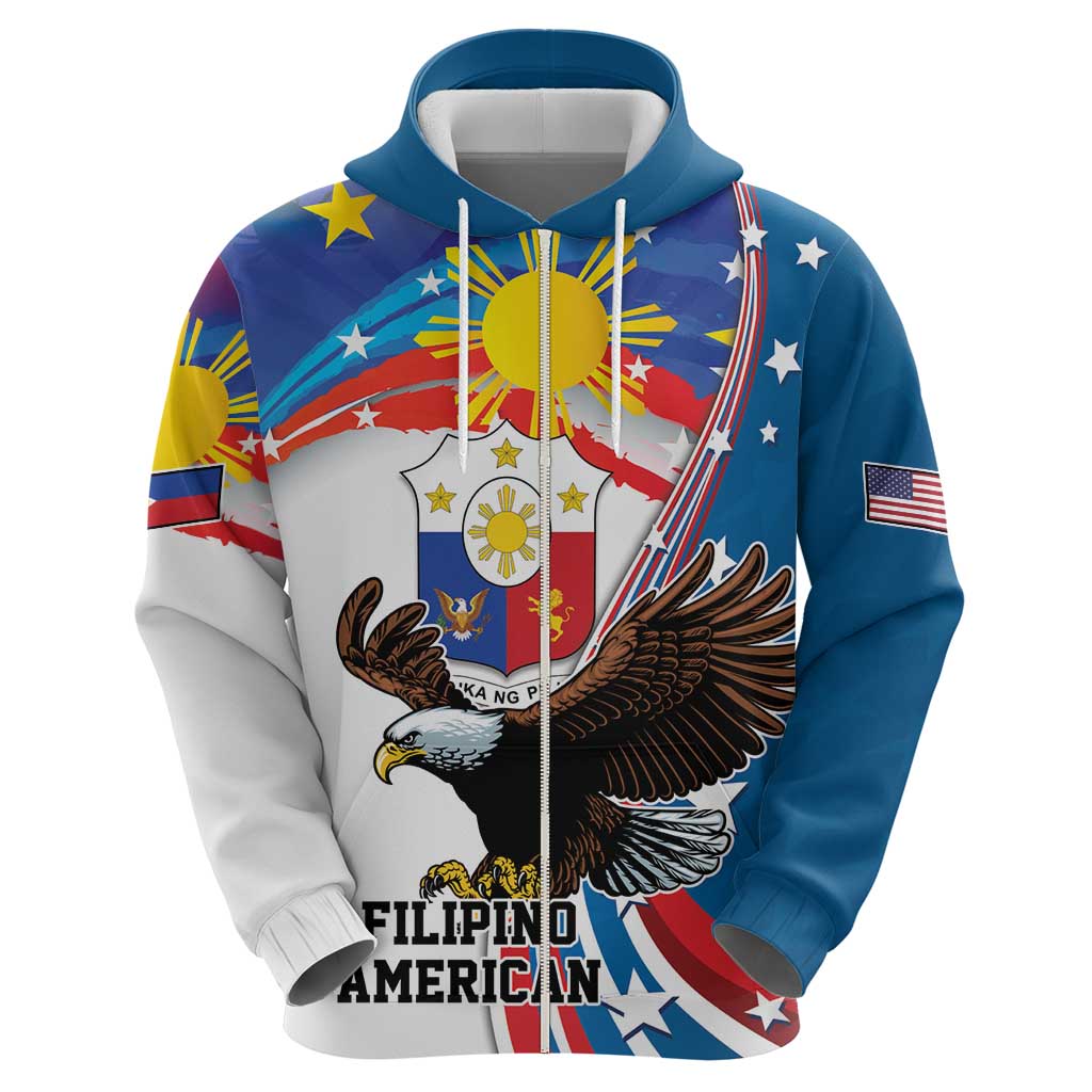 Personalized Filipino-American Zip Hoodie The Eight-Rayed Sun with Bald Eagle LT9 - Polynesian Pride