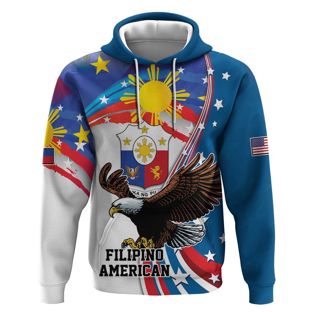 Personalized Filipino-American Zip Hoodie The Eight-Rayed Sun with Bald Eagle LT9 Pullover Hoodie Blue - Polynesian Pride