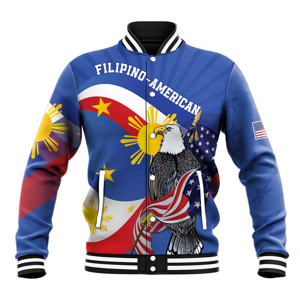 Personalized Filipino-American Baseball Jacket Philippines Coat Of Arms with Bald Eagle LT9 Unisex White - Polynesian Pride