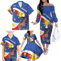 Personalized Filipino-American Family Matching Off The Shoulder Long Sleeve Dress and Hawaiian Shirt Philippines Coat Of Arms with Bald Eagle LT9 - Polynesian Pride