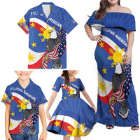 Personalized Filipino-American Family Matching Off Shoulder Maxi Dress and Hawaiian Shirt Philippines Coat Of Arms with Bald Eagle LT9 - Polynesian Pride