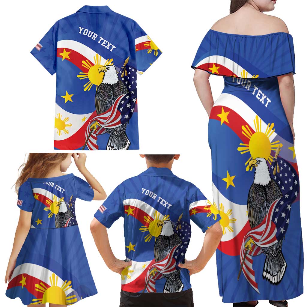Personalized Filipino-American Family Matching Off Shoulder Maxi Dress and Hawaiian Shirt Philippines Coat Of Arms with Bald Eagle LT9 - Polynesian Pride