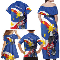 Personalized Filipino-American Family Matching Off Shoulder Maxi Dress and Hawaiian Shirt Philippines Coat Of Arms with Bald Eagle LT9 - Polynesian Pride