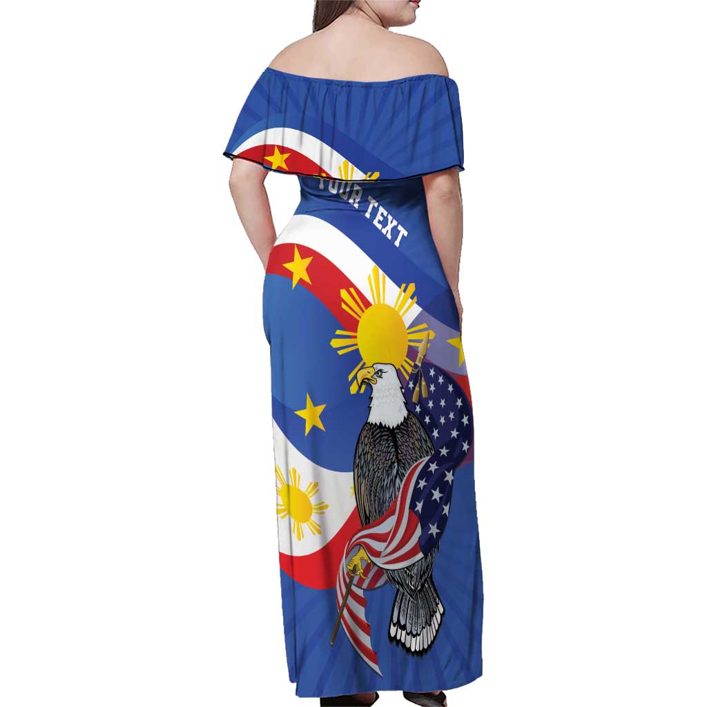 Personalized Filipino-American Family Matching Off Shoulder Maxi Dress and Hawaiian Shirt Philippines Coat Of Arms with Bald Eagle LT9 - Polynesian Pride
