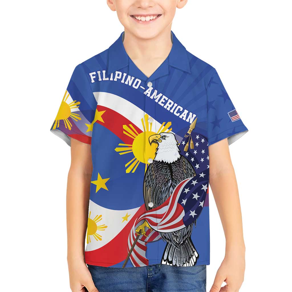 Personalized Filipino-American Family Matching Off Shoulder Maxi Dress and Hawaiian Shirt Philippines Coat Of Arms with Bald Eagle LT9 Son's Shirt White - Polynesian Pride