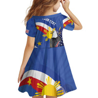 Personalized Filipino-American Family Matching Off Shoulder Short Dress and Hawaiian Shirt Philippines Coat Of Arms with Bald Eagle LT9 - Polynesian Pride