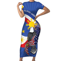 Personalized Filipino-American Family Matching Short Sleeve Bodycon Dress and Hawaiian Shirt Philippines Coat Of Arms with Bald Eagle LT9 Mom's Dress White - Polynesian Pride
