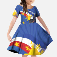 Personalized Filipino-American Family Matching Summer Maxi Dress and Hawaiian Shirt Philippines Coat Of Arms with Bald Eagle LT9 Daughter's Dress White - Polynesian Pride