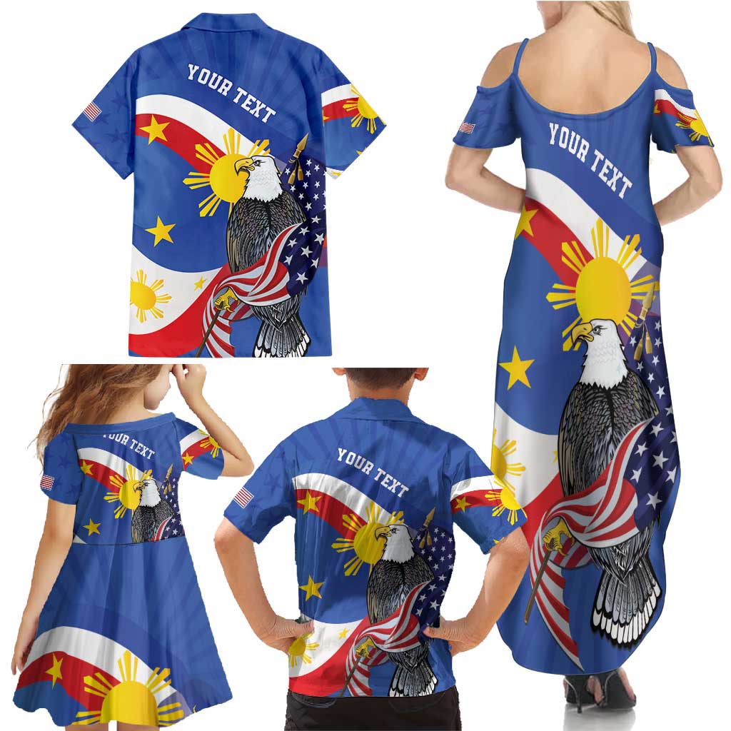 Personalized Filipino-American Family Matching Summer Maxi Dress and Hawaiian Shirt Philippines Coat Of Arms with Bald Eagle LT9 - Polynesian Pride