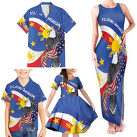 Personalized Filipino-American Family Matching Tank Maxi Dress and Hawaiian Shirt Philippines Coat Of Arms with Bald Eagle LT9 - Polynesian Pride